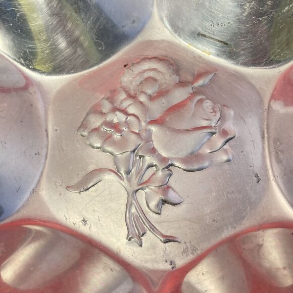 Vintage Nasco Aluminum Candy Dish Made in Italy Rose Design Beveled Edges - Picture 2 of 8